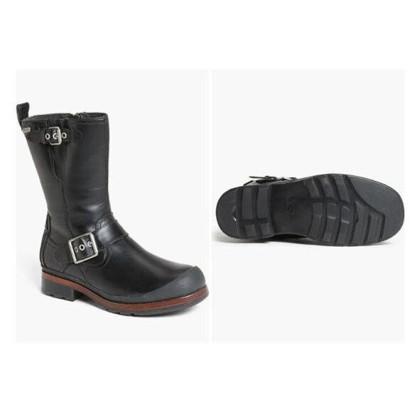 UGG Men's Randell Black Leather‎ Waterproof Motorcycle Boots Size 11.5 - Picture 1 of 13